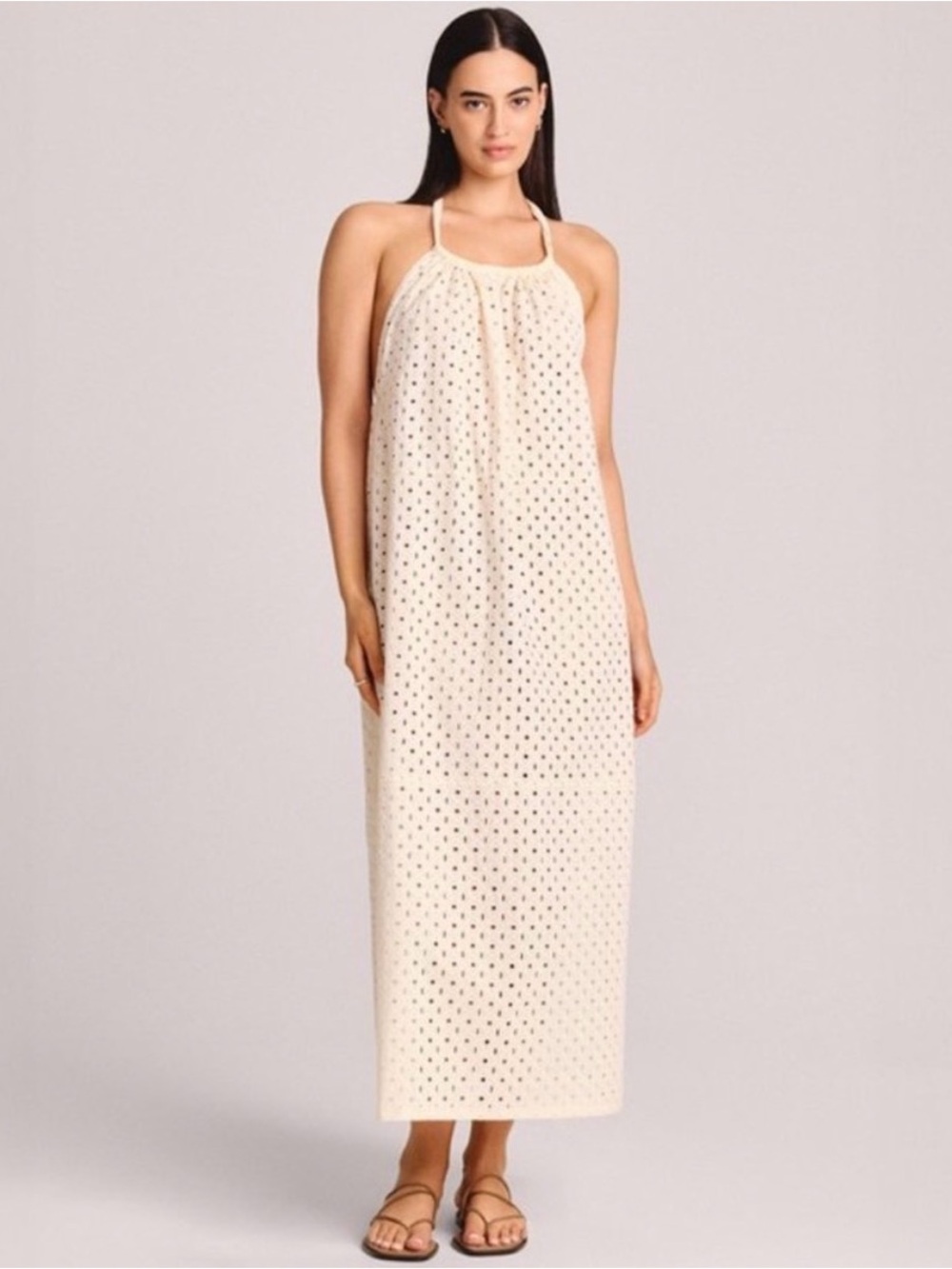 Vitamin A Eyelet Halter Maxi Dress Ivory Vacation Beach Coastal Luxury Size XL